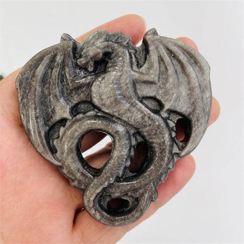 Silver sheen obsidain carving